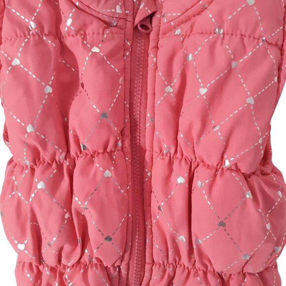 Healthtex Toddler Girls Pink Puffy Vest Size 3T Silver Heart Pattern - Picture 4 of 4